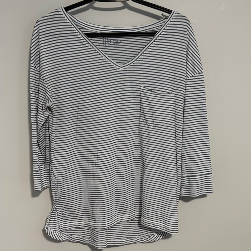 Black and White Striped V-Neck Top